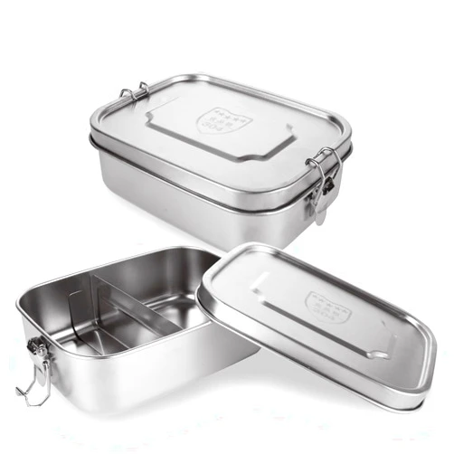 LDHHYH 2 Pack 1200ml / 42oz Stainless Steel Bento Box, 2-Compartment Metal Lunch Box with Removable Divider, Removable Bento Lunch Containers with Double Secure Locks – Dishwasher Safe