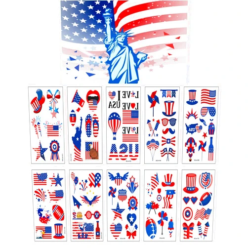 Norinoya 10 Sheets Fourth of July Decorations Temporary Tattoos,Independence Day Stickers,Party Supplies Favors for 4th of July, USA, America, Memorial Day, Labor Day (XING)
