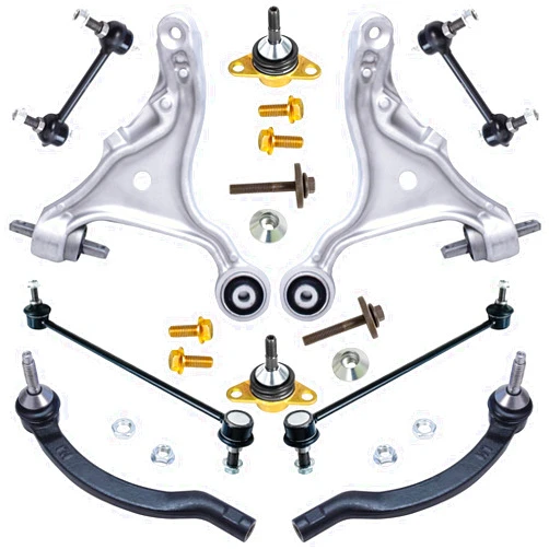 Detroit Axle - Front End 10pc Suspension Kit for 2001-2007 Volvo S60 V70, 2 Lower Control Arms, 2 Lower Ball Joints, 2 Outer Tie Rods, 4 Front Rear Sway Bars, 2002 2003 2004 2005 2006 Replacement