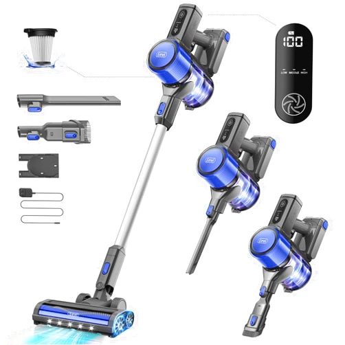 Gevi Cordless Vacuum Cleaner for Home, Stick Vacuum with Powerful Suction Design, LED Display, Long Runtime Detachable Battery, Deep Clean for Hard Floor Carpet [2024 Upgraded]