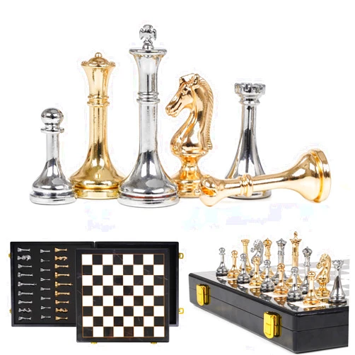 XAOHAO Metal Chess Set for Adults & Kids, Zinc Alloy Chess Pieces with Marbled Chess Board, 11.5 Inch Travel Chess Set with Two Extra Queens, Classic Strategy Board Game for Beginners Professionals