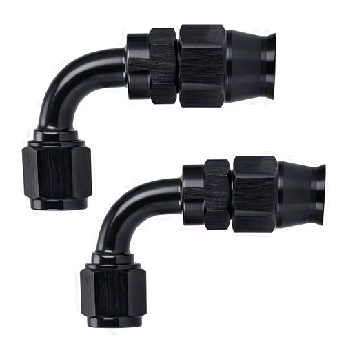 PTNHZ 2PCS 6AN 90 Degree PTFE E85 Hose Fitting End Only For PTFE Nylon Stainless Steel Braided Oil Fuel Line Reusable Hose Adaptor Anodized Aluminum Alloy Black