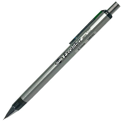 ALVIN SMP05 Excaliber Mechanical Pencil, Silver; 0.5mm; All-Aluminum Barrel; Stainless Steel Front Cone, Clip and Removable Cap