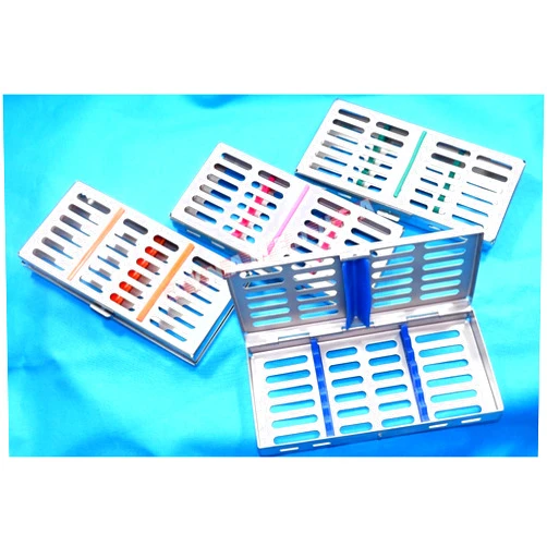 SYNAMED USA New 4 German Stainless Steel Dental Autoclave Sterilization Cassette Rack Box Tray for 7 Instruments Set of 4 Color