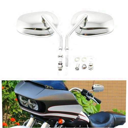 WanboTH 8mm Tapered Motorcycle Teardrop Rearview Short Stem Side Mirrors Replacement For Harley Road King Street Electra Glide Road Glide Dyna Softail 1982-2018 2019 2020 (Chrome)