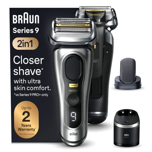 Braun Series 9 PRO+ Electric Razor for Men, 5 Pro Shaving Elements and Shave-Preparing ProComfort Head for Closeness & Skin Comfort, 6in1 SmartCare Center, Wet or Dry Use, Charging Stand, 9597cc