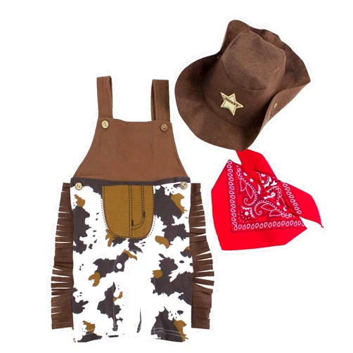 Stylesilove Toddler Baby Boy Brown Cowboy Overalls, and Hat, Bandana 3-Piece Outfit for Dress Up, Birthday, and Themed Party