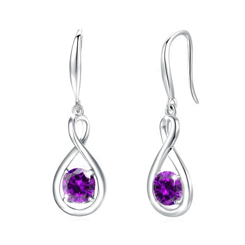 FANCIME Dangle Drop Earrings 925 Sterling Silver Dainty Infinity Round Gemstone Birthstone Jewelry Birthday Gifts for Her Women