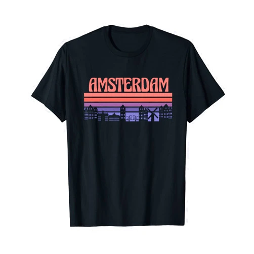 Travel Threads Amsterdam Skyline Retro Sunset T-Shirt