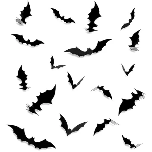 Bwttcb 128PCS/4SIZE 3D Bats Sticker, Halloween Party Supplies Reusable Decorative Scary Wall Decal for Home Decor DIY Wall Decal.