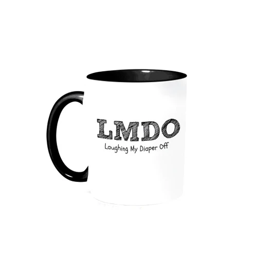 3dRose LMDO Laughing my diaper off 11oz Two-Tone Black Mug