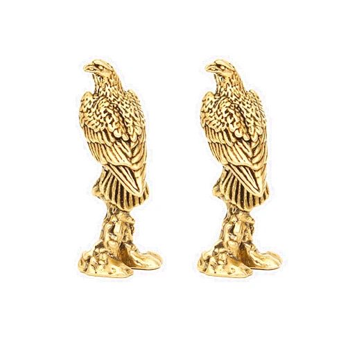 DTSFHTDAL 2 PCS Brass Eagle Bronze Carved-Brass Ornaments-Mini Animal Figurine-Gold Statues Home Decor-Tea Pet-Desk Decoration for Bookshelf Animal Paperweight Collectible Gift