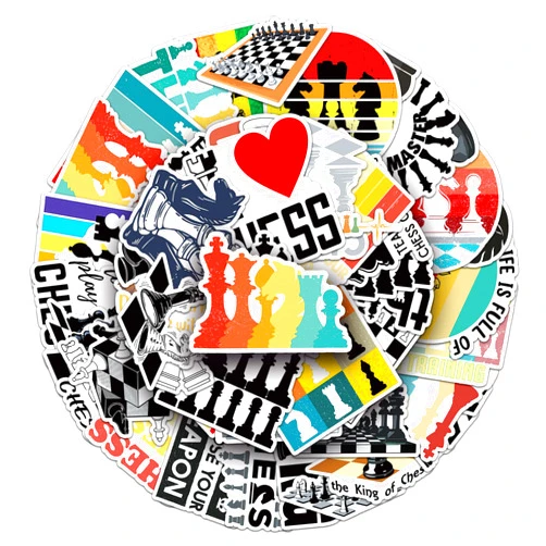 Jczzywsw 50 Pcs Unique Chess Stickers, 1.5-3 Inches Waterproof Vinyl Decals for Journals, Locker, Room Decor, Ideal for Chess Lovers Kids Adults