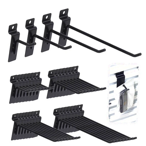 Keadic 32Pcs Slatwall Hooks Assortment Set 2/4/6/8 Inch Slat Wall Shelf Brackets Hanging Hook Heavy Duty Pegboard Gridwall Hooks Display Panel Hook for Garage Shop Retail (Black)