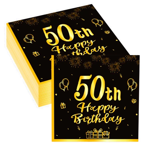 Wentsent Black Gold Napkins 50th Birthday, Vintage 50th Birthday Paper Napkins, 80 Pieces Cocktail Napkins, 40th Birthday Disposable Napkins for Men Women Birthday Party Decoration (Black 50S, 80P)