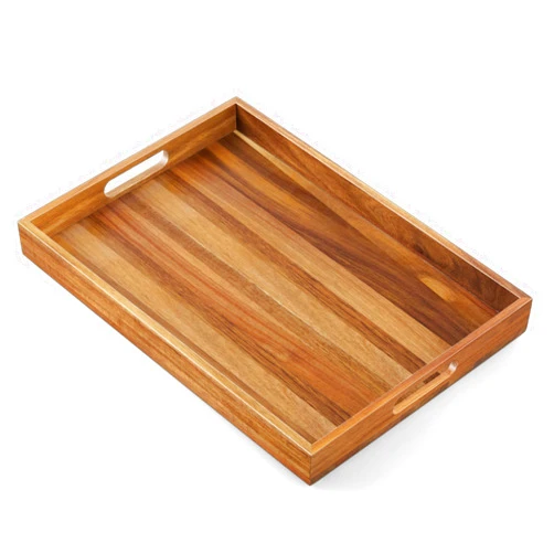 Dreamkey 17 Inch Acacia Wood Serving Tray with Handles - Large Wooden Tray for Ottoman, Breakfast in Bed, Dinner, Coffee Table - Decorative Rectangular Tray for Living Room Bedroom Entryway and Kitchen