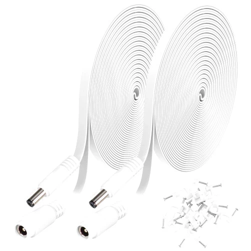 Uogw 2 Pack DC Power Extension Cable 10ft 2.1mm x 5.5mm Compatible with 12V DC Adapter Cord for CCTV IP Camera, LED, Car, White