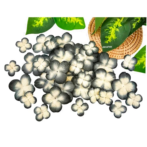 JAKAPAN Handmade Hydrangeas Petals Flowers Mulberry Paper Flower Patch Scrapbooking Wedding DIY Craft Supplies Card Mini Artificial Paper Flowers (Black)