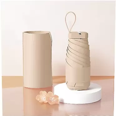 AFULILI Small mini umbrella travel portable personal sun-proof umbrella six-folding umbrella ultra-light simple texture umbrella Gray Coffee