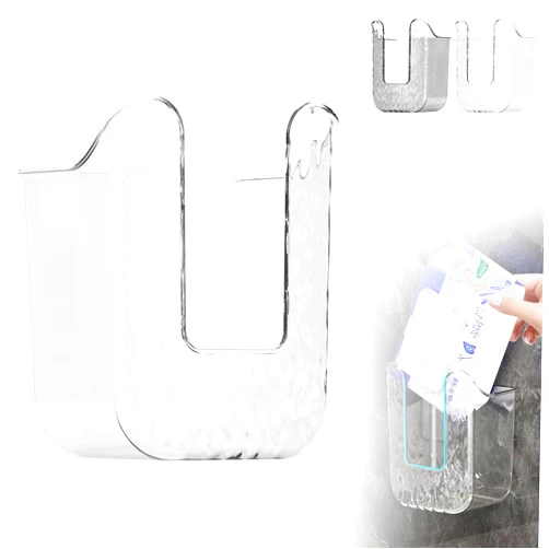Koujut Wall Mounted Tissue Box,Kitchen Wipes Storage Box, 2024 Upgraded Wall-Mounted Tissue Holder Acrylic Tissue Box Holder, Wall Mounted Storage Box, Clear Tissue Box Holder (White)