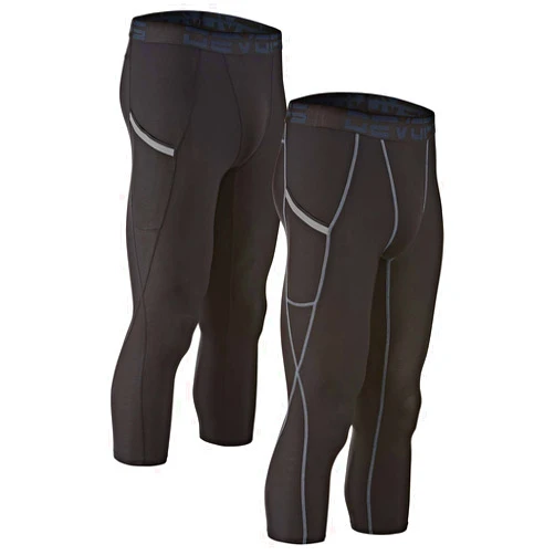 DEVOPS 2 Pack Men's 3/4 Compression Pants Athletic Leggings with Pocket