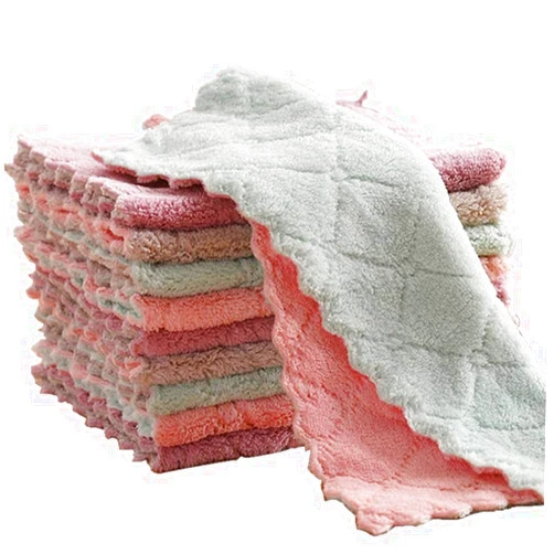 QURIPE 10-Pack Microfiber Cleaning Cloth Dish Towels, Double-Sided Dish Drying Towels，Reusable Household Cleaning Cloths for House Furniture Table Kitchen Dish Window Glasses