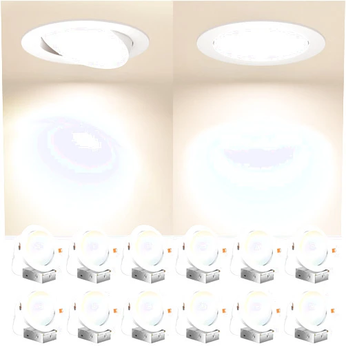 Amico 12 Pack 6 Inch Gimbal LED Recessed Lighting, 40° Tilt Adjustable Directional Canless Downlight, 2700K/3000K/3500K/4000K/5000K Selectable, Better Airtight, 15W 100W Eqv, 1100LM, ETL&FCC