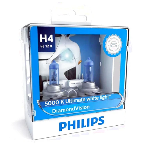 Philips Diamond Vision H4 Upgrade Car Headlight Bulbs 5000K 12342DVS2 (Pair)