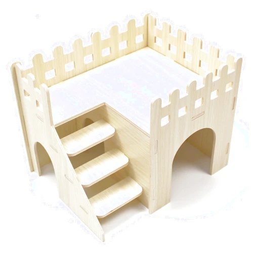 Amonk Hamster Hideout 10x8x7 inch Large Size Wooden House Natural Wood Hut Habitats Decor with Climbing Ladder for Bunny, Chinchillas, Dwarf Rabbits, and Other Small Pet Animals