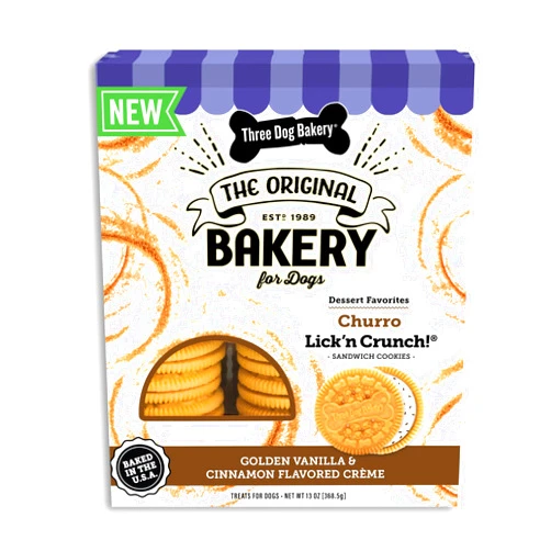 Three Dog Bakery Churro Lick'n Crunch Vanilla & Cinnamon Crunchy Dog Treats, 13-oz Box