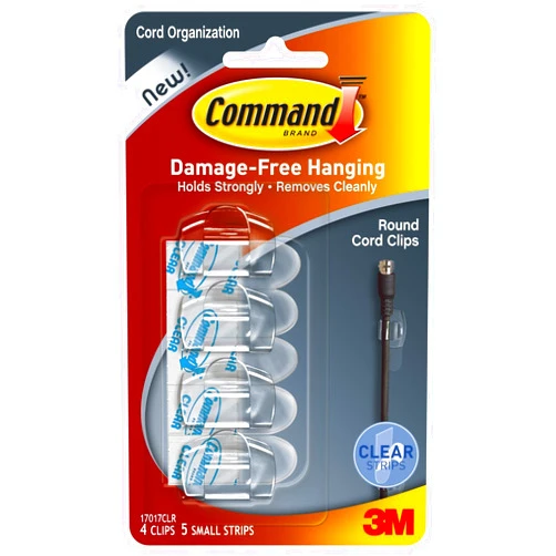 Command Round Cord Clips, Clear, 16-Clip