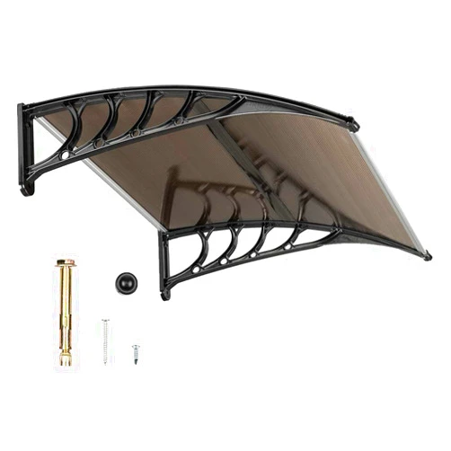 Generic Outvita Window Awnings for Doors Canopy 40''x40'', Polycarbonate Cover Front Door Outdoor Patio Awning Canopy UV Rain Snow Sunlight Protection Hollow Sheet, Brown Board & Black Bracket, AL-YP-0338