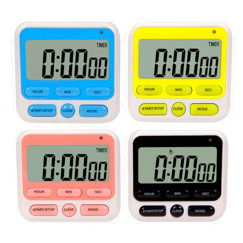 Rumcnjen 24-Hours Digital Kitchen Timer, Upgraded 12-Hour Display Clock, Big Digits, Loud Alarm, Magnetic Backing Stand, Count-Up & Count Down, Kids Timers for Cooking Baking Classroom Teachers Games(4 Pack)