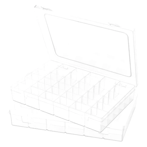 Goiio 2 Pack Plastic Organizer Container Box, 36 Grids Clear Plastic Parts Organizer Box, for Beads, Art DIY, Crafts, Jewelry, Fishing Tackle with Label Stickers