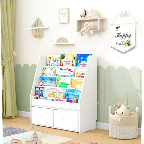 MallBest Kids Bookshelf, Book Shelf for Kids Rooms, Toddler Bookshelf, Kids Sling Bookshelf with Toys Storage Organizer, Wooden Baby Book Shelf for Nursery, Playroom, Bedroom(White)