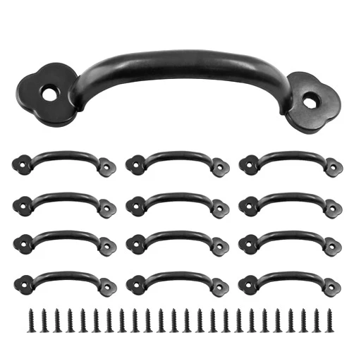 Auvotuis 12Pcs 4Inch Modern Black Plum Blossom Box Pull Handle Zinc Alloy Door Handle with Screws for Drawer, Cabinet, Wardrobes (3.2Inch Hole to Hole)