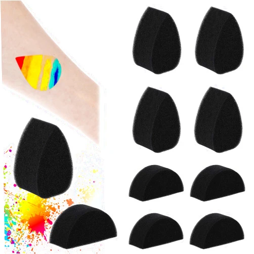 COMNICO Face Paint Sponges,10Pcs High Density Black Sponge Body Painting Sponge Petal Oval and Semicircular Face Painting Supplies for Kids Adults Art Work Halloween Makeup Body Paint