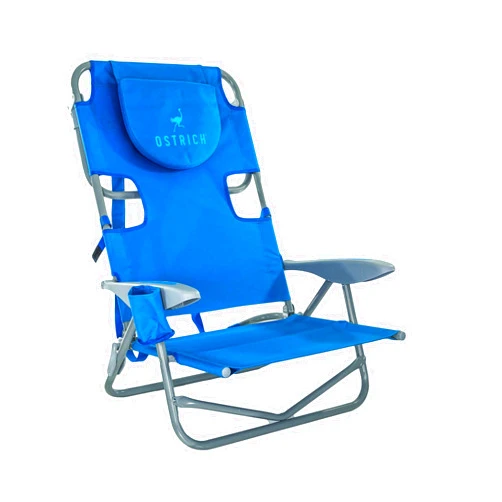 Ostrich the Heavy-Duty Backpacker, Portable Beach Chair with Face Hole, Adjustable Lounge Chair with Face Opening, Cup Holder, & 325lb Capacity, Blue