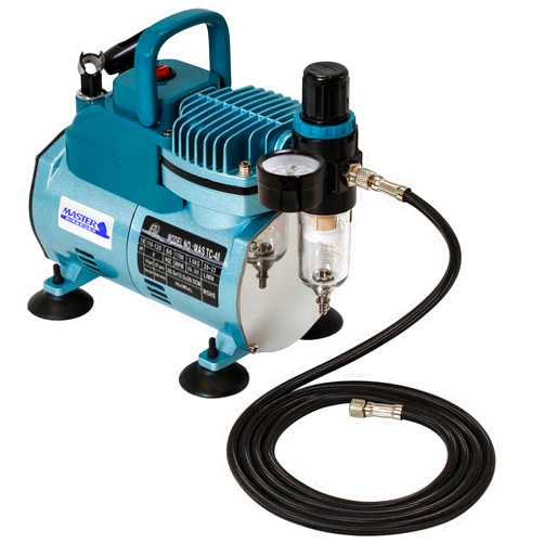 Master Airbrush Model TC-40 - Cool Runner Professional High Performance Single-Piston Airbrush Air Compressor with 2 Holders, Regulator, Gauge, Water Trap Filter & Air Hose