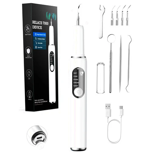 CURVY MOON RELACS 7000 Plaque Remover for Teeth, Tartar Remover for Teeth, Dental Calculus Remover, Teeth Cleaning Kit 5 Speed Modes with 3 Replaceable Heads, with LED Light.
