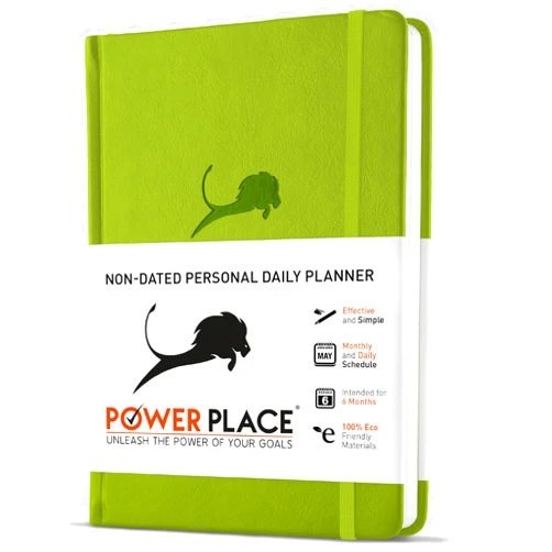 Power Place Daily Planner, Calendar and Gratitude Journal to Improve Time-Management, Productivity & Happiness | Vegan Leather Hardcover Organizer with Blank Dates, Undated 6 Months 24 Hour Agenda