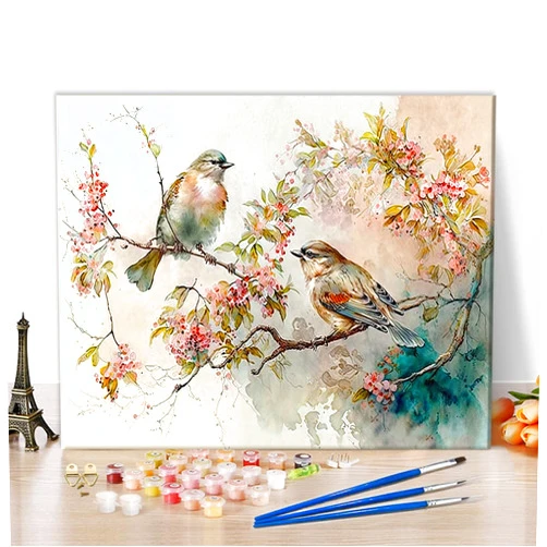 TUMOVO Paint by Numbers Kit for Adults Colorful Birds Adult Paint by Number with Brushes Blooming Tree with Flower Painting Oil Paint by Numbers DIY Painting Art Crafts for Home 16x20 in