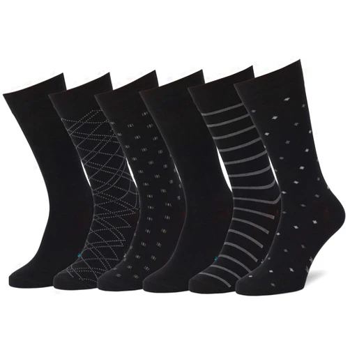 Easton Marlowe Mens Dress Socks 6 Pair Combed Cotton Classic Patterns No Seam Comfort