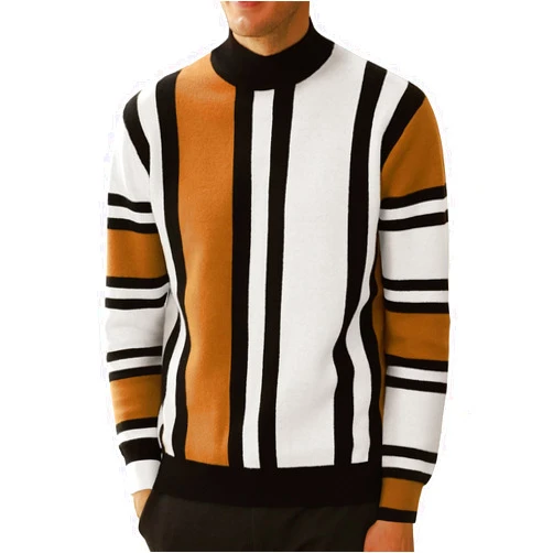 GRACE KARIN Mens Vintage Sweater Mockneck Striped Pullover Sweater Fashion Jumper Sweater
