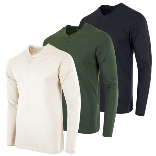 Real Essentials 3 Pack: Men's Cotton Short & Long Sleeve Henley T-Shirt Performance Activewear (Available in Big & Tall)