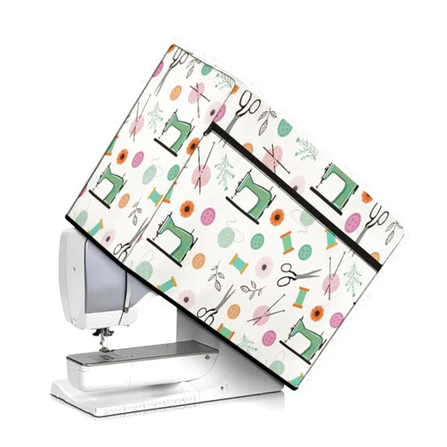 Maiyoinou Sewing Machine Cover Highly Elastic Sewing Machine Dust Protector with Storage Pocket Top Handle, Sewing Machine Pattern