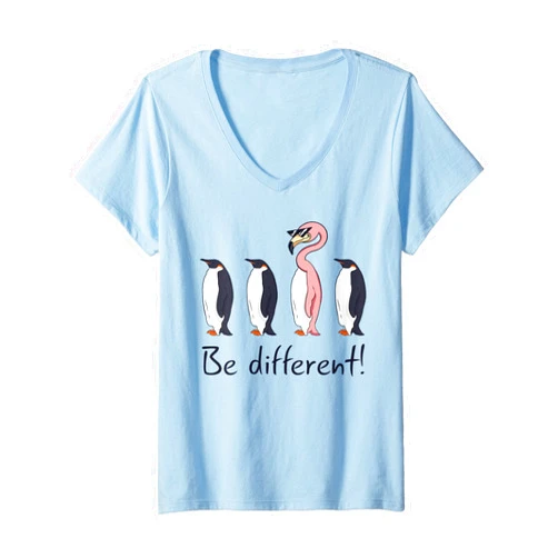Funny Flamingo Lovers Ideas Womens Flamingo Be Different Funny Pinguin Pink Flamingo V-Neck T-Shirt
