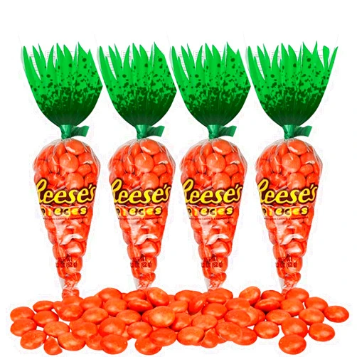 Taboom Reese’sPieces Crunchy Peanut Butter Easter Chocolate – 2.2 ounce pouch 4-Pack Carrot Bags Peanut Butter Candy Easter Candies, Carrot Shaped Packaging Ideal for Egg Hunt, Office Party