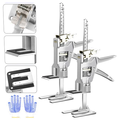 Raynesys Labor Saving Arm Jack 2 Pack, 12 Inch All-Metal Hand Lifting Jack Tool, Precise Control Slow/Fast Descent, 440LBS Capacity Wall Tile Locator for Lifting Door Furniture, Wall Tile Positioning