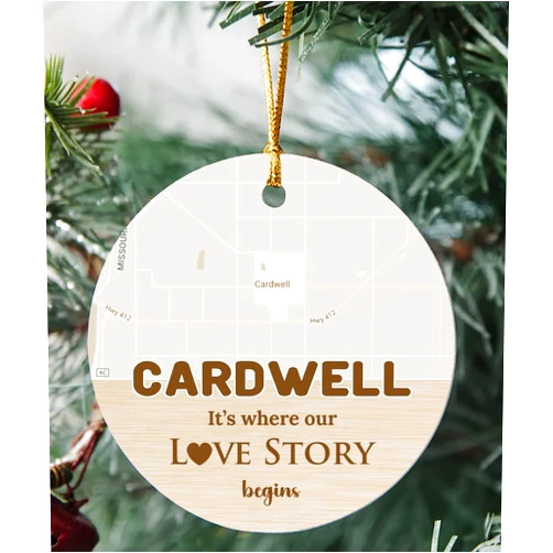 Generic Cardwell Ornament Christmas Map City Cardwell MO It's Where Our Love Story Begins for Couple Cardwell Ornament 3 inch Circle Plastic
